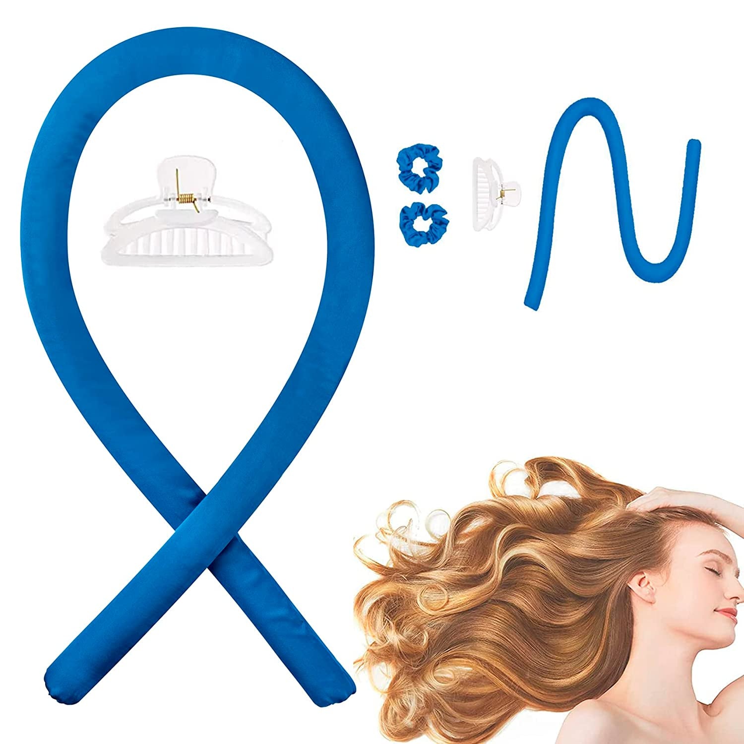Heatless Curling Rod Headband, No Heat Silk Ribbon Rollers for Overnight Sleeping Curls, Styling Kit with Hair Clips and Scrunchie