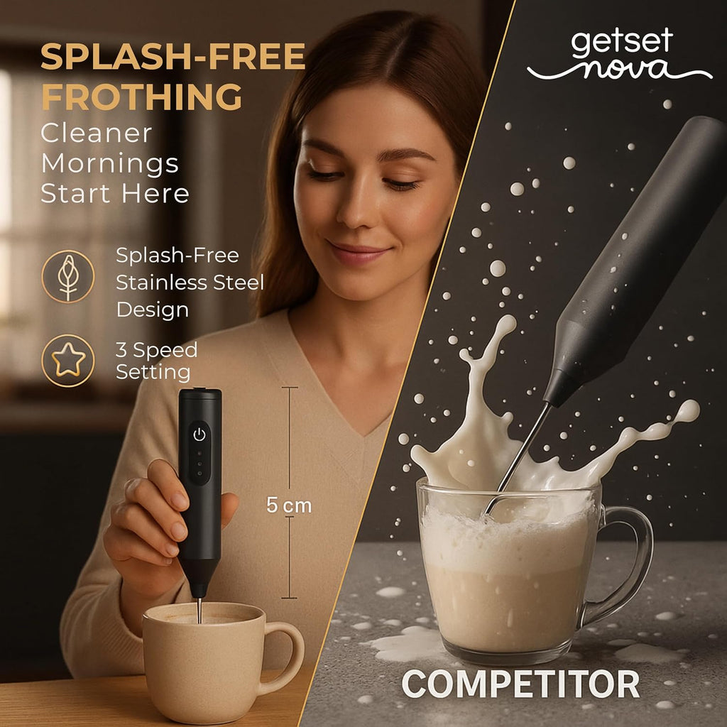 Milk Frother for Coffee, Rechargeable Electric Handheld Frother Wand with Dual Whisk, 3 Speed Settings, Fast Recharge, Powerful Motor, Handheld Mixer Electric 1 Year Warranty