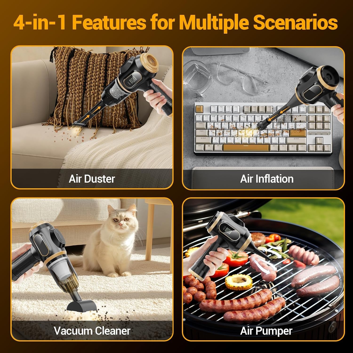 Portable Car Vacuum Cordless Mini Handheld Vacuums Cleaner Rechargeable with LCD Display and Multi-Nozzles, High Power Hand Held Cleaners for Car, Home, Office, Sofa, Pet Hair,Keyboard (Black)