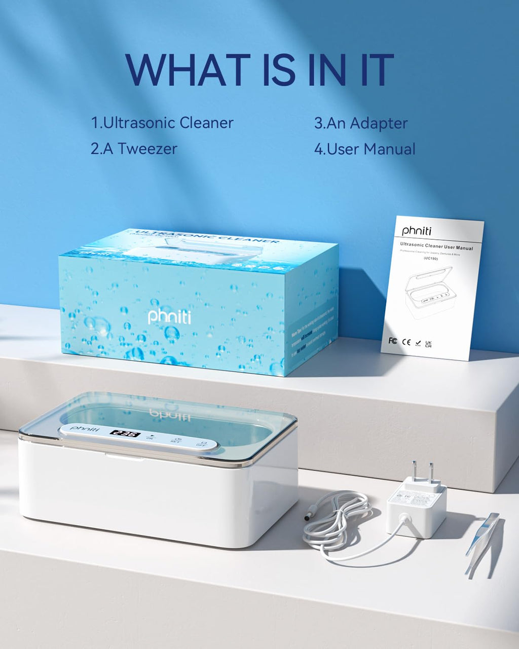Ultrasonic Jewelry Cleaner, 47Khz Ultrasonic Cleaner for Retainer,Jewelry, Dentures, Aligners with Three Cleaning Modes,12Oz 304 Stainless Steel Tank