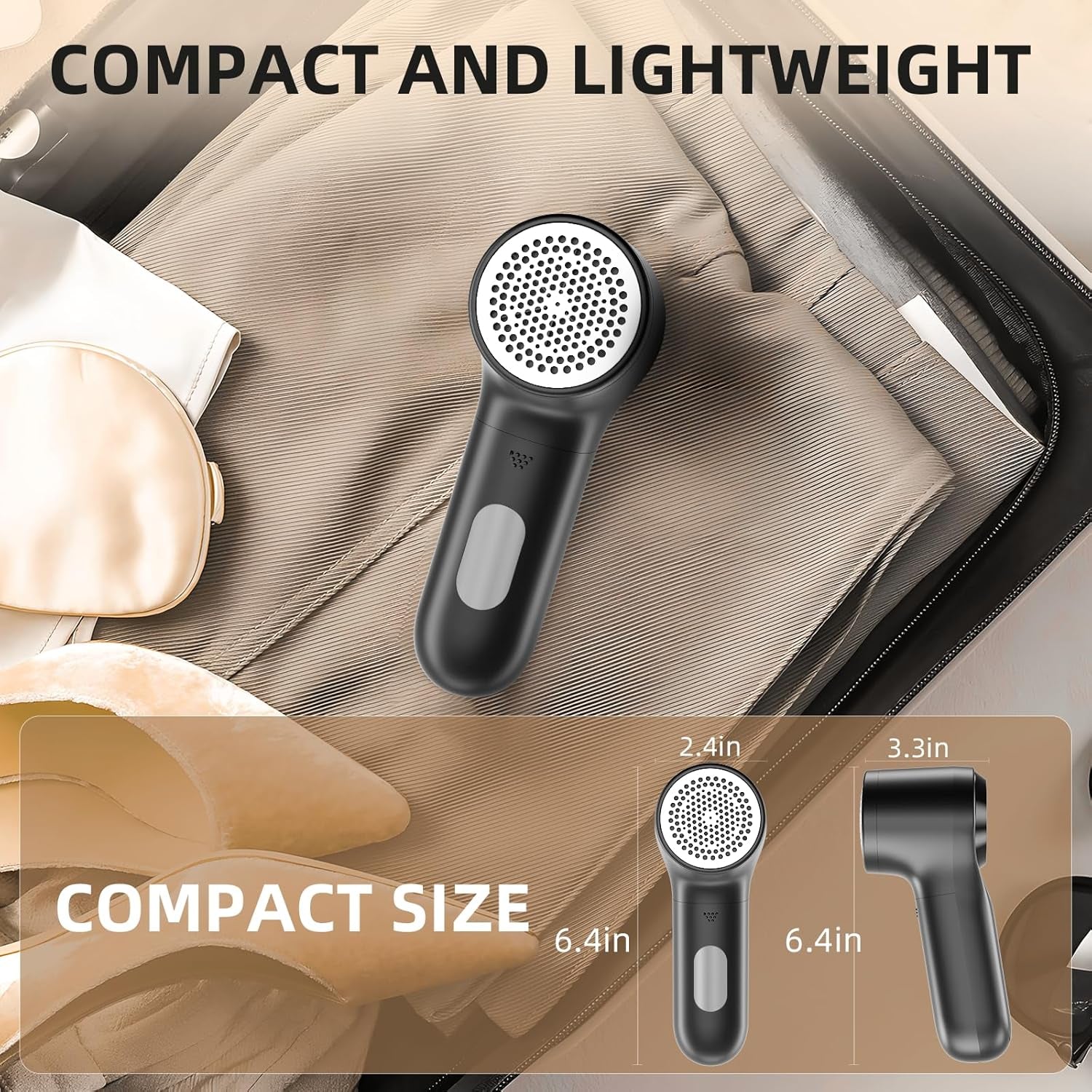 Fabric Shaver, Electric Lint Remover, Rechargeable Lint Shaver, Household Essentials for Clothes, Upholstery, Furniture, Sweater Defuzzer to Remove Pilling, Battery Operated, Black