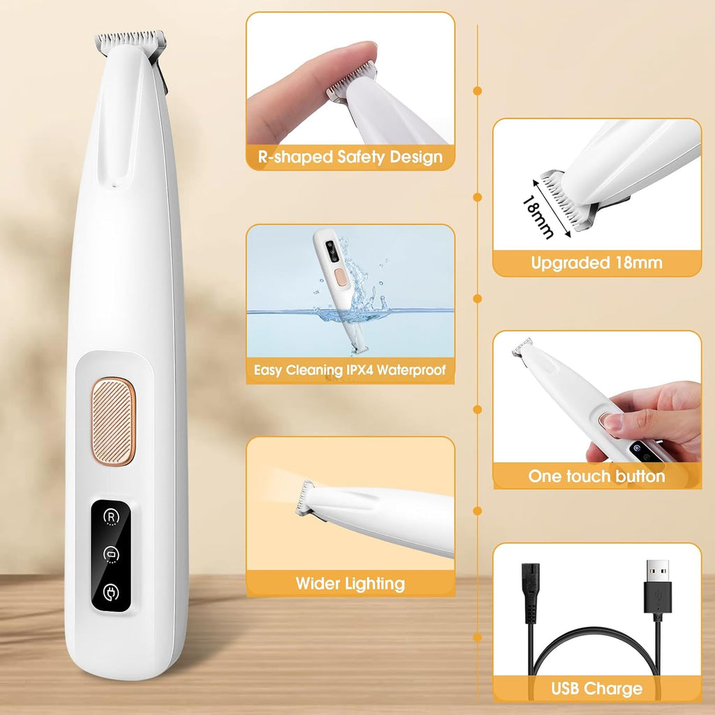Dog Paw Trimmer, Upgraded 18Mm-Blade Electric Dog Clippers for Groomming-With Led Display, Waterproof Pet Micro Precisiion Trimmer, Rechargeable Hair Shaver for Paws, Ears, Face, Rump-And Eyes