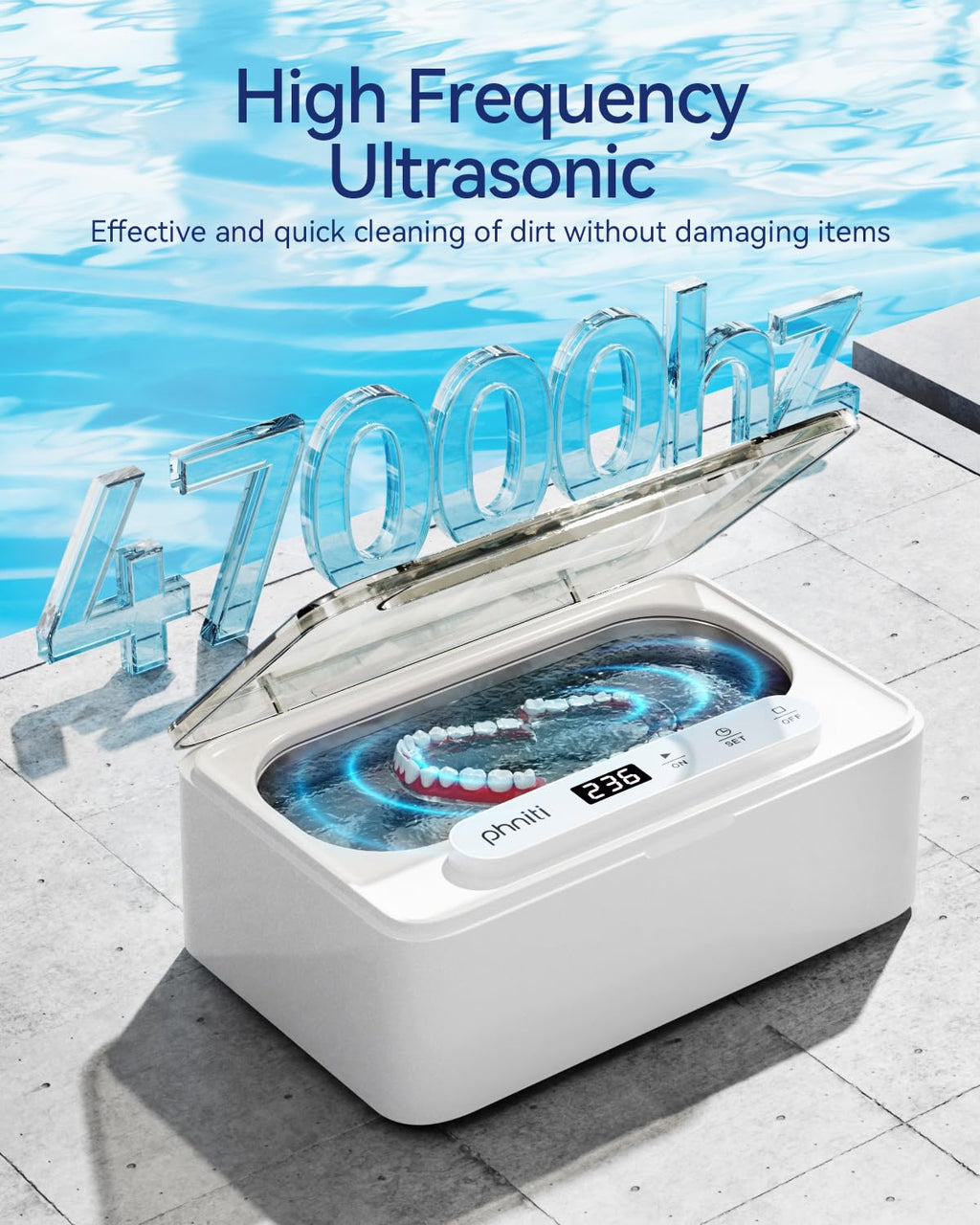 Ultrasonic Jewelry Cleaner, 47Khz Ultrasonic Cleaner for Retainer,Jewelry, Dentures, Aligners with Three Cleaning Modes,12Oz 304 Stainless Steel Tank
