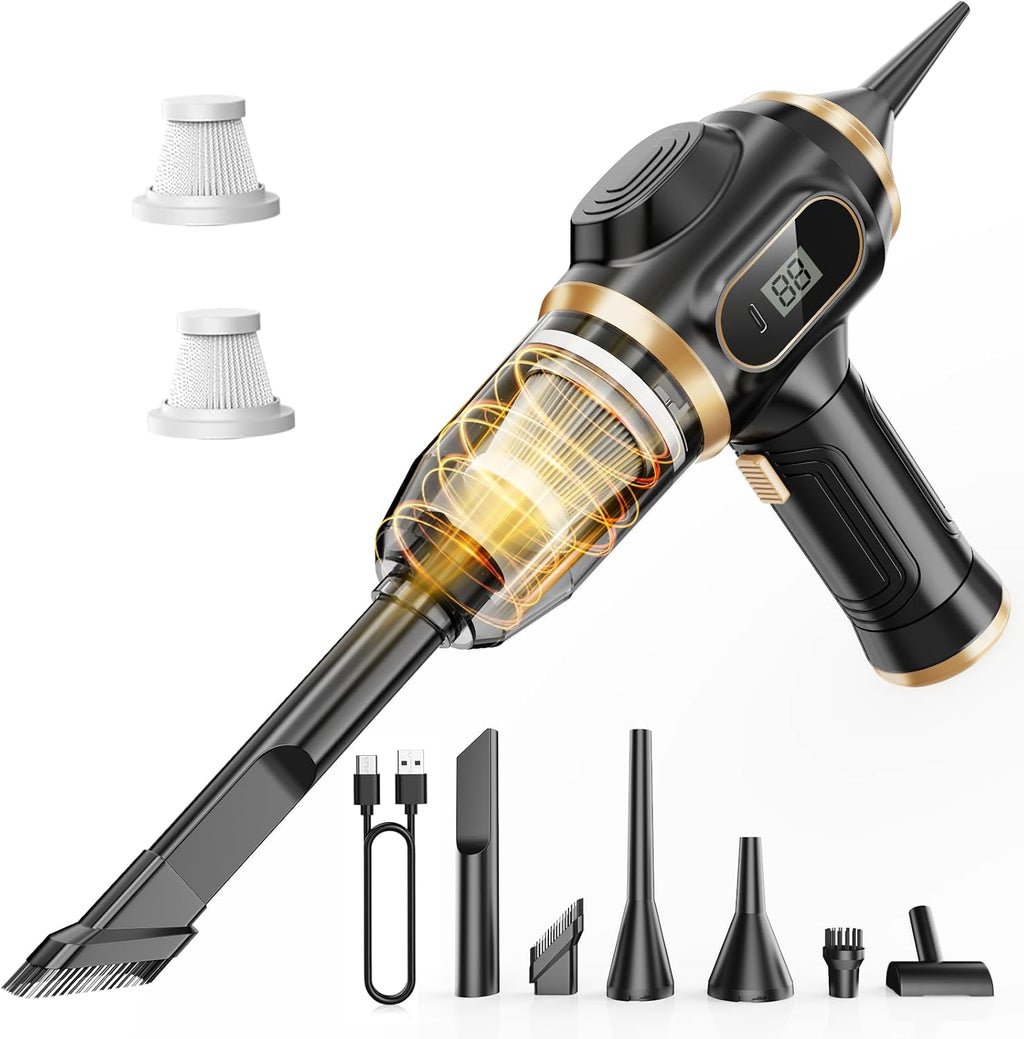 Portable Car Vacuum Cordless Mini Handheld Vacuums Cleaner Rechargeable with LCD Display and Multi-Nozzles, High Power Hand Held Cleaners for Car, Home, Office, Sofa, Pet Hair,Keyboard (Black)