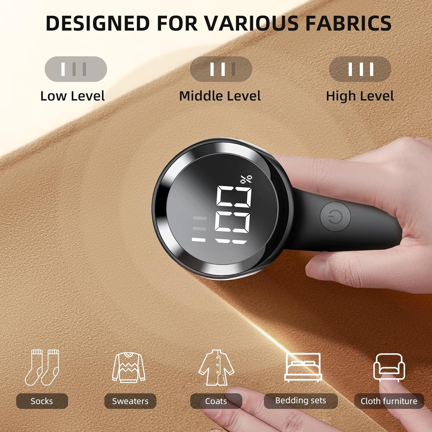 Fabric Shaver, Electric Lint Remover, Rechargeable Lint Shaver, Household Essentials for Clothes, Upholstery, Furniture, Sweater Defuzzer to Remove Pilling, Battery Operated, Black