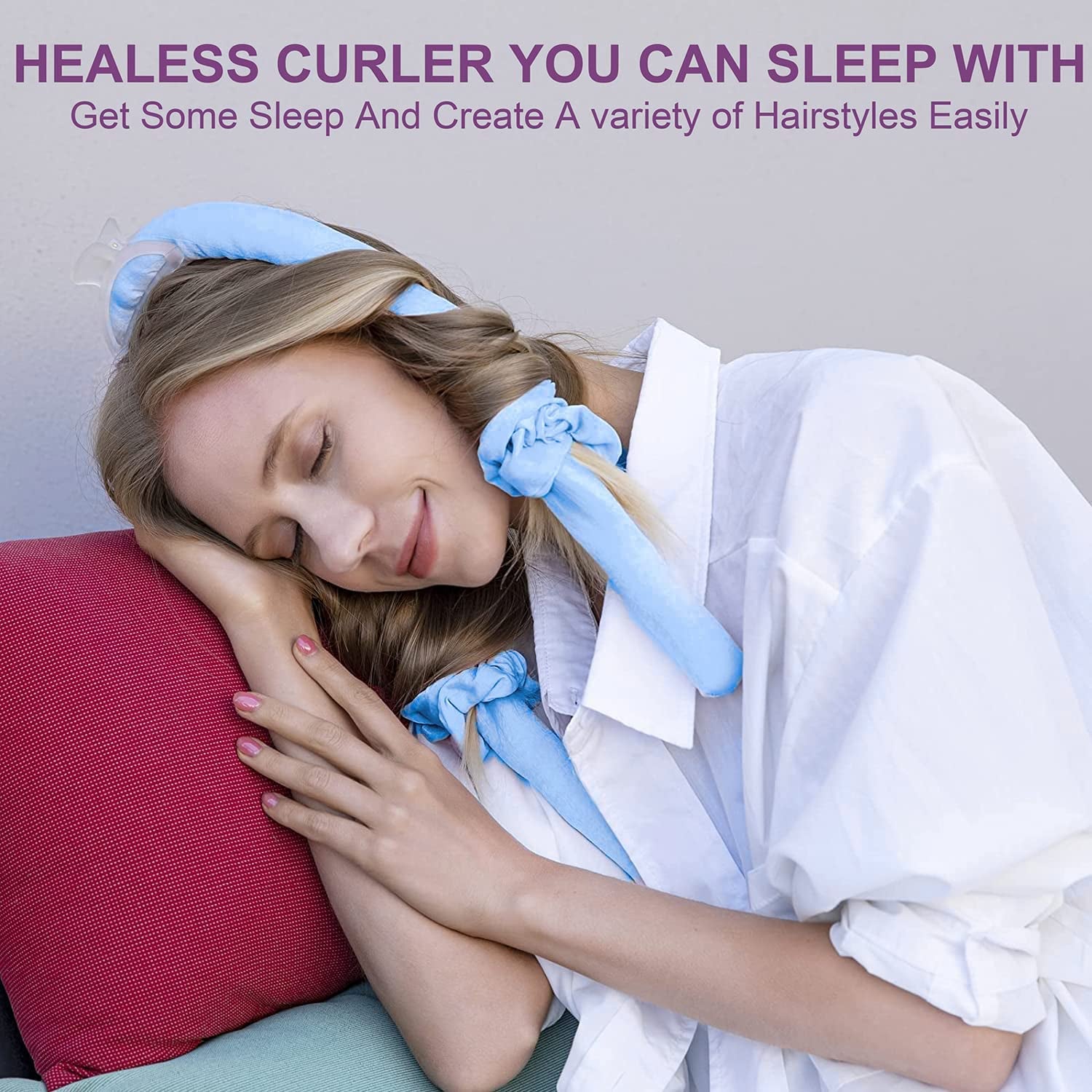 Heatless Curling Rod Headband, No Heat Silk Ribbon Rollers for Overnight Sleeping Curls, Styling Kit with Hair Clips and Scrunchie