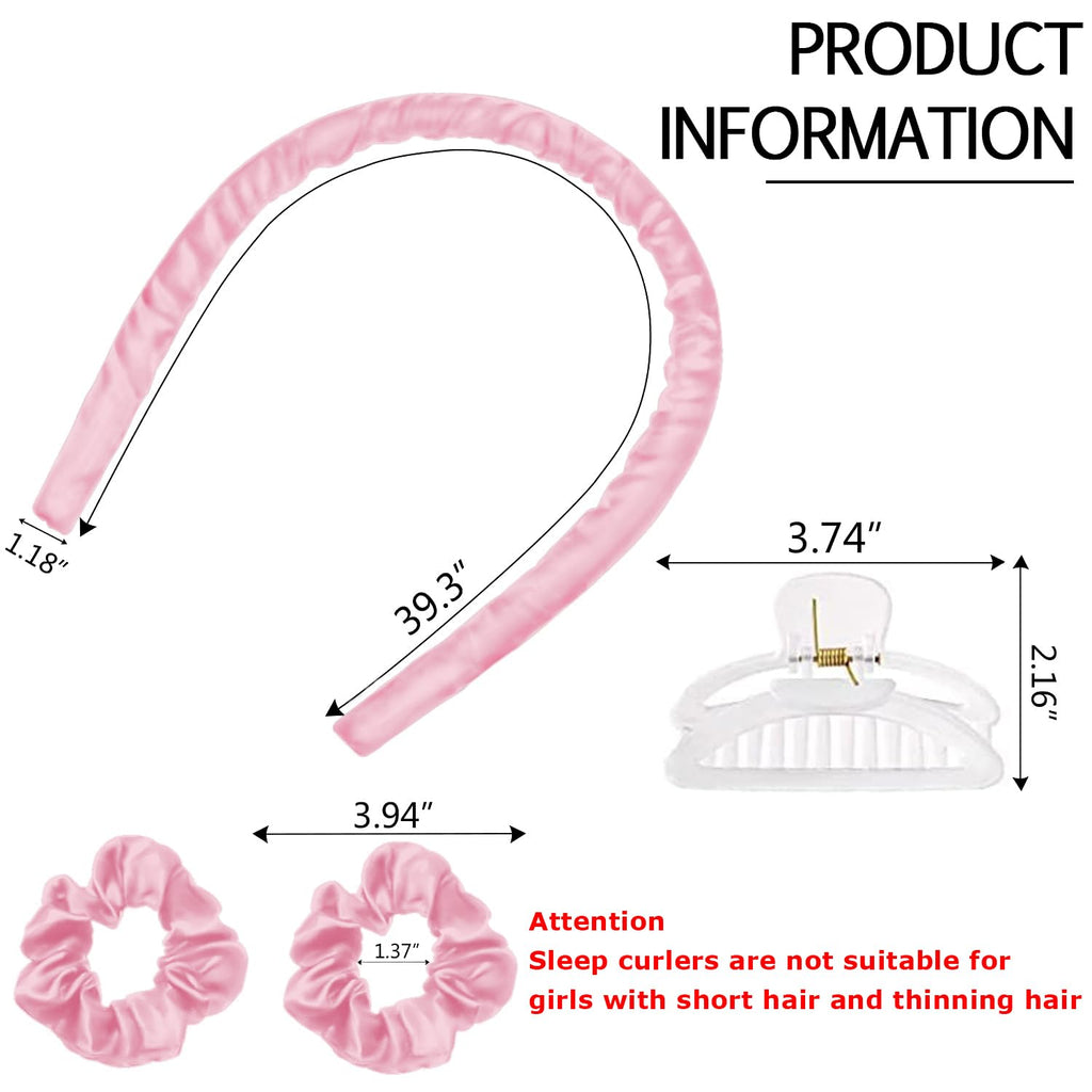 Heatless Curling Rod Headband, No Heat Silk Ribbon Rollers for Overnight Sleeping Curls, Styling Kit with Hair Clips and Scrunchie