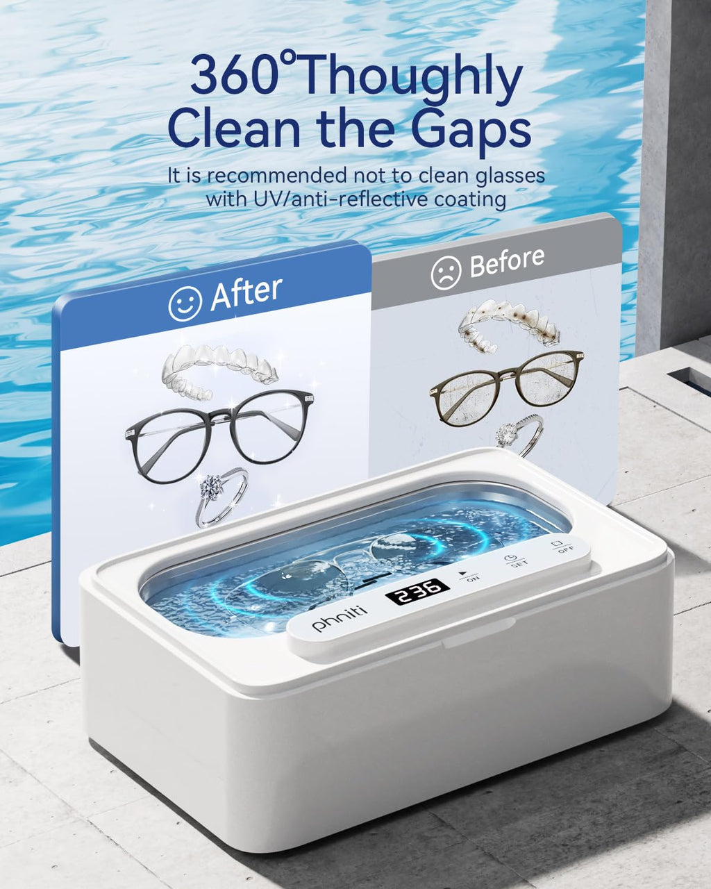 Ultrasonic Jewelry Cleaner, 47Khz Ultrasonic Cleaner for Retainer,Jewelry, Dentures, Aligners with Three Cleaning Modes,12Oz 304 Stainless Steel Tank