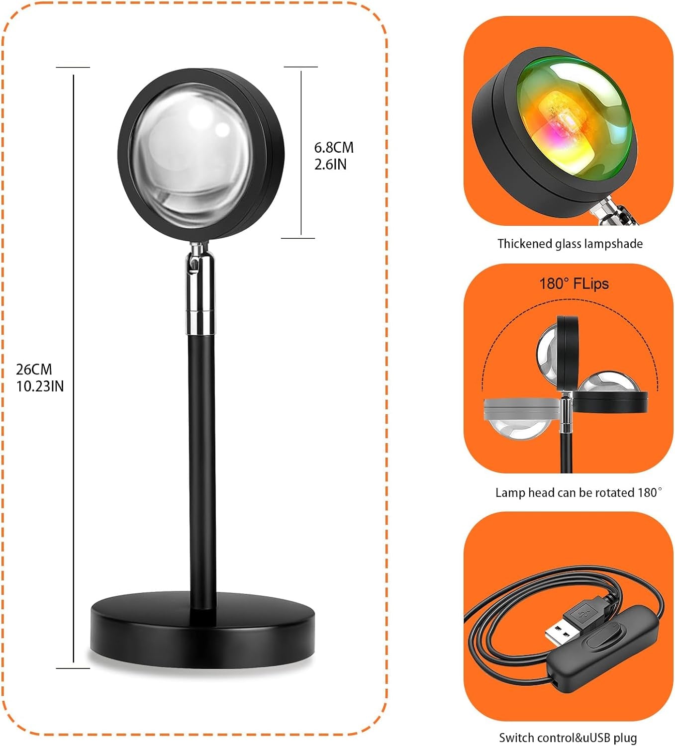 Sunset Lamp Projector Multi-Color Multi-Mode, Dimmable, Timing, Music Rhythm, Sunset Background Wonderful Visual Impact, USB Plug and Play (Remote & APP)